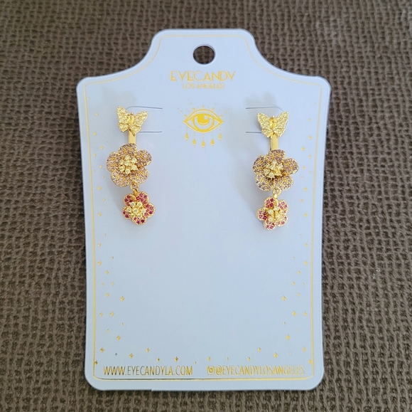Eye👁 Candy🍭 Los Angeles🏙 Sparkley Floral💐 Ear👂Jacket Earrings - Picture 10 of 15